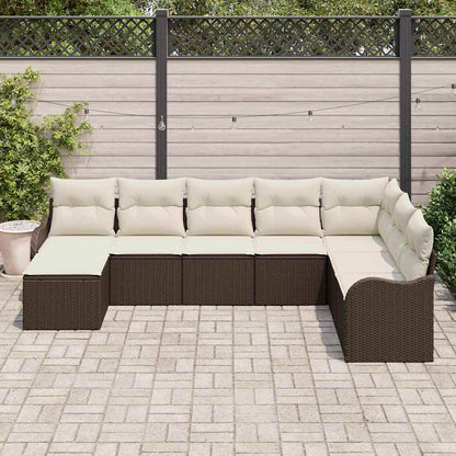Set Divano da Giardino 8 pcs Marrone e bianco Poly Rattan | homemem39