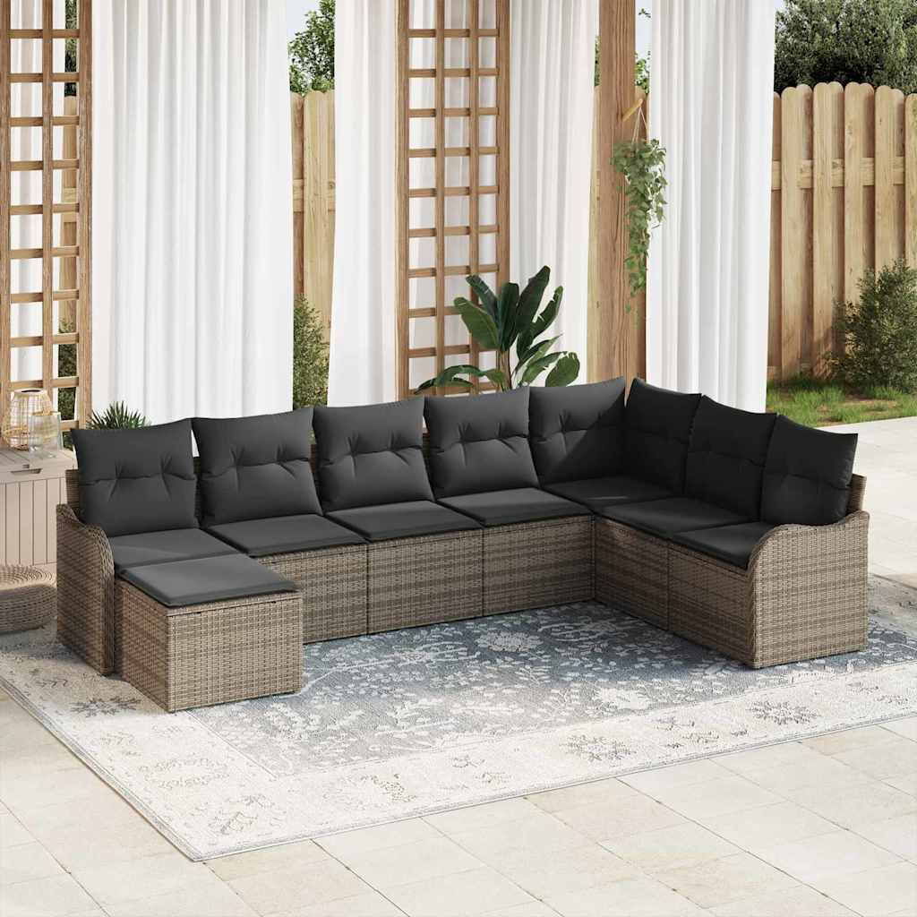 Set Divano da Giardino con cuscino 8 pcs Grigio Poly Rattan