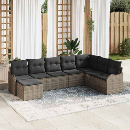 Set Divano da Giardino con cuscino 8 pcs Grigio Poly Rattan