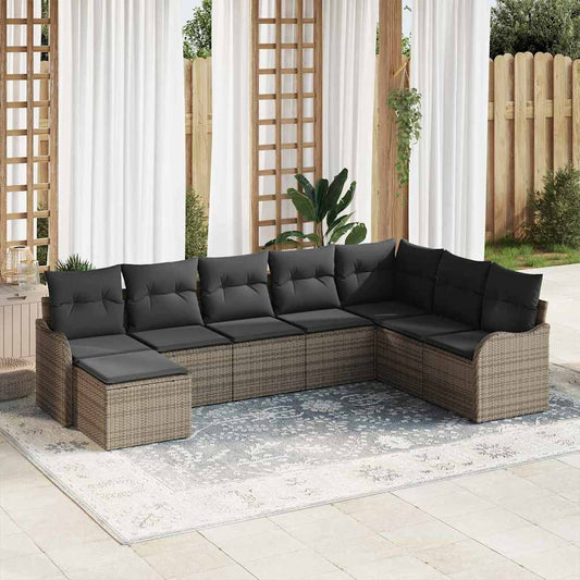 Set Divano da Giardino con cuscino 8 pcs Grigio Poly Rattan