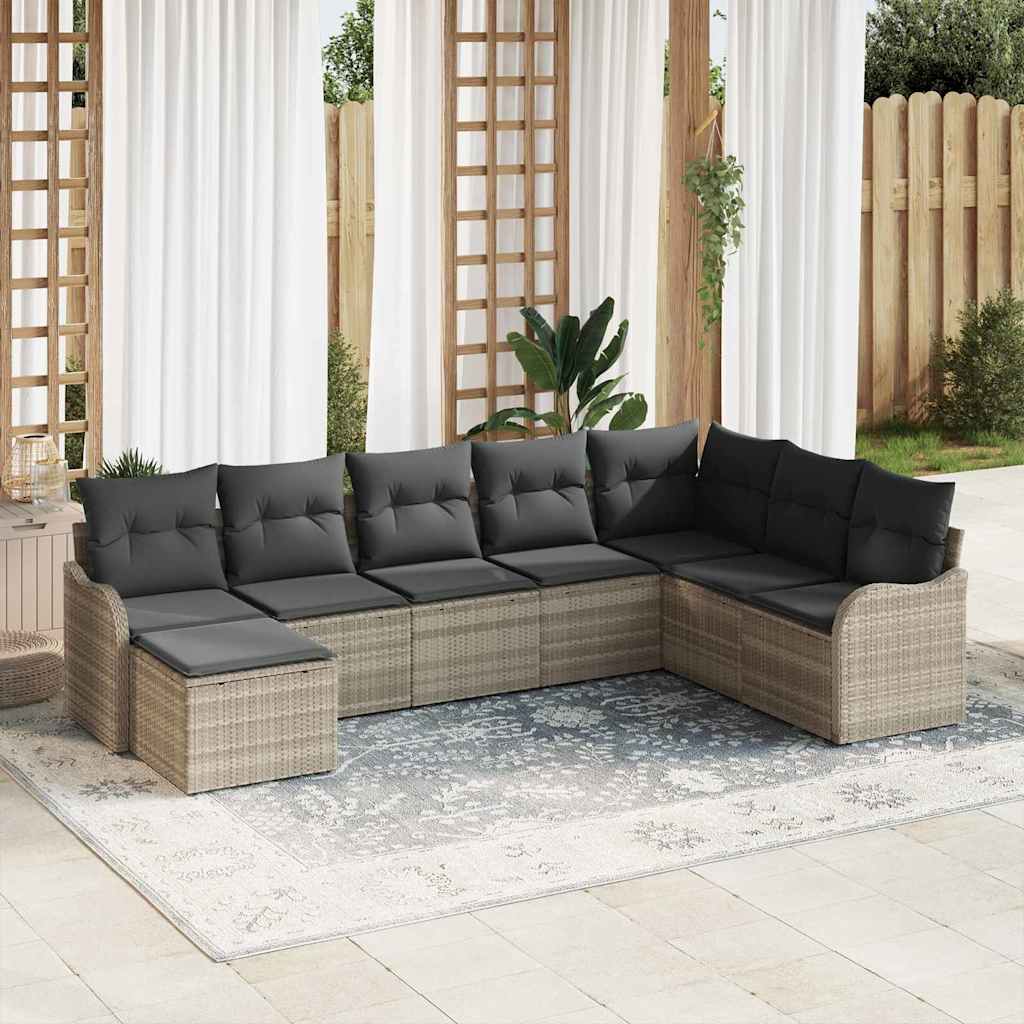 Set Divano da Giardino 8 pcs Grigio chiaro Poly Rattan | homemem39