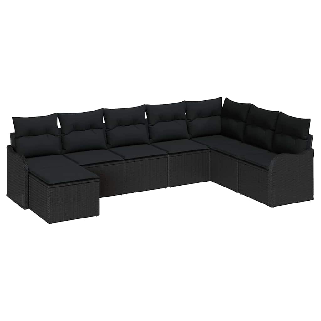 Set Divano da Giardino con cuscino 8 pcs Nero Poly Rattan | homemem39