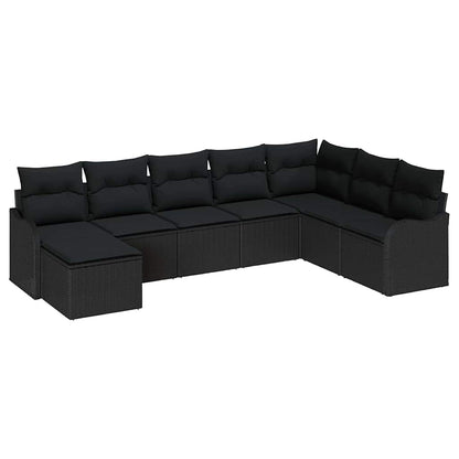 Set Divano da Giardino con cuscino 8 pcs Nero Poly Rattan | homemem39