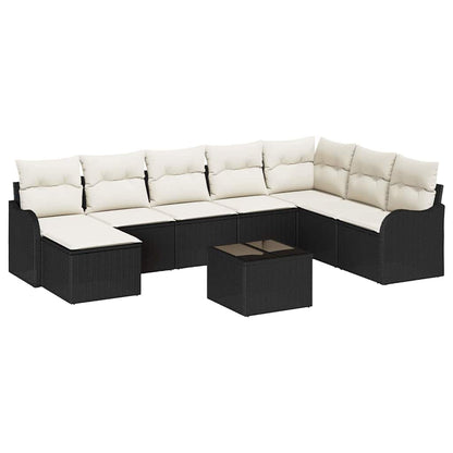 Set Divano da Giardino 9 pcs Nero e bianco Poly Rattan | homemem39