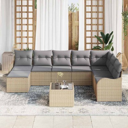 Set Divano da Giardino 9 pcs beige e grigio chiaro Poly Rattan | homemem39