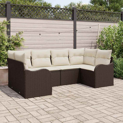 Set Divano da Giardino 6 pcs Marrone e bianco Poly Rattan | homemem39