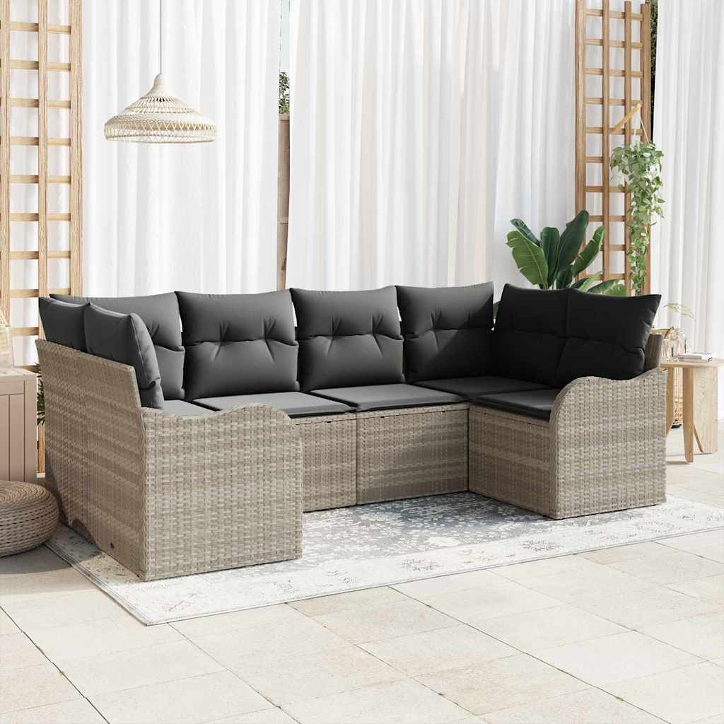 Set Divano da Giardino 6 pcs Grigio chiaro Poly Rattan | homemem39
