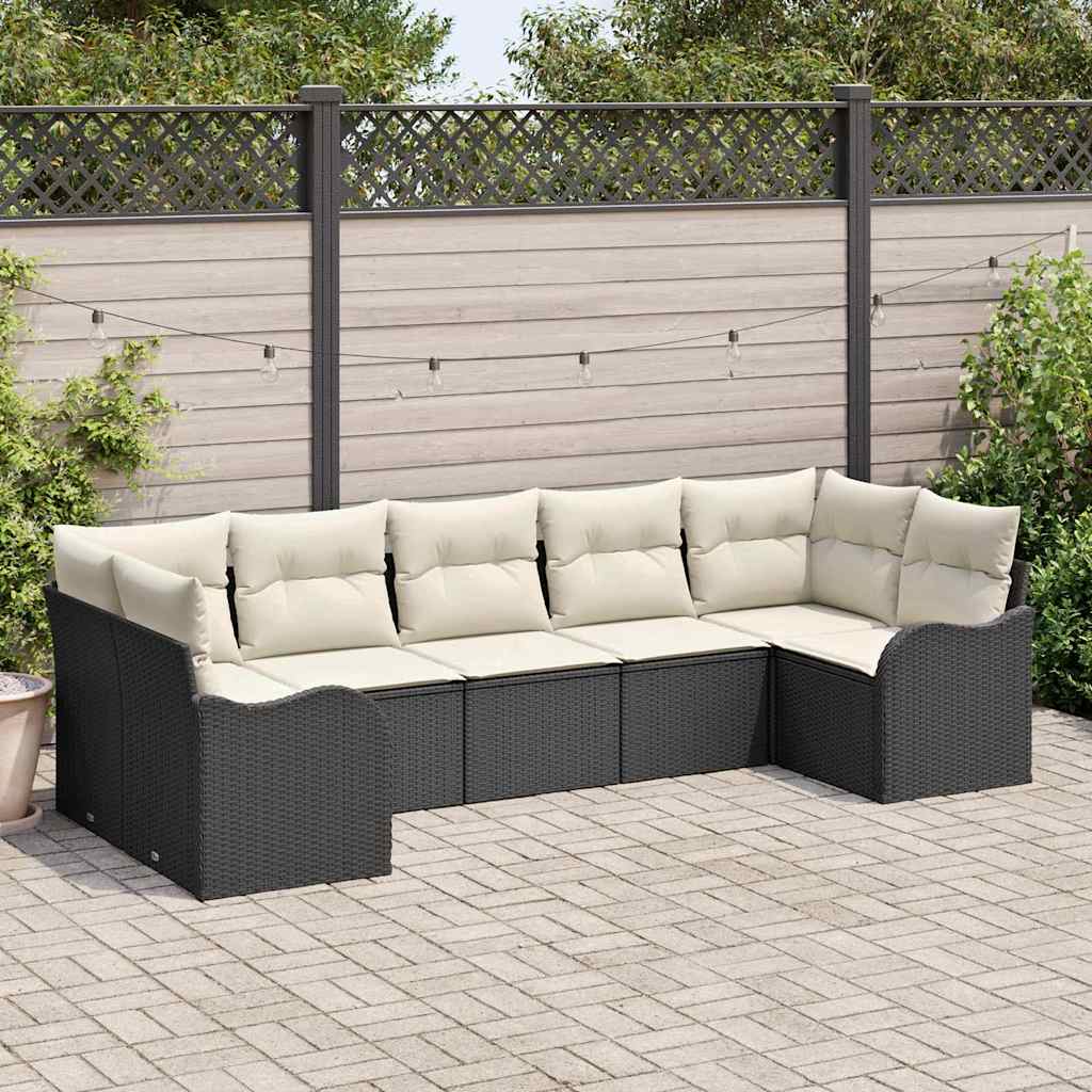 Set Divano da Giardino 7 pcs Nero e bianco Poly Rattan | homemem39