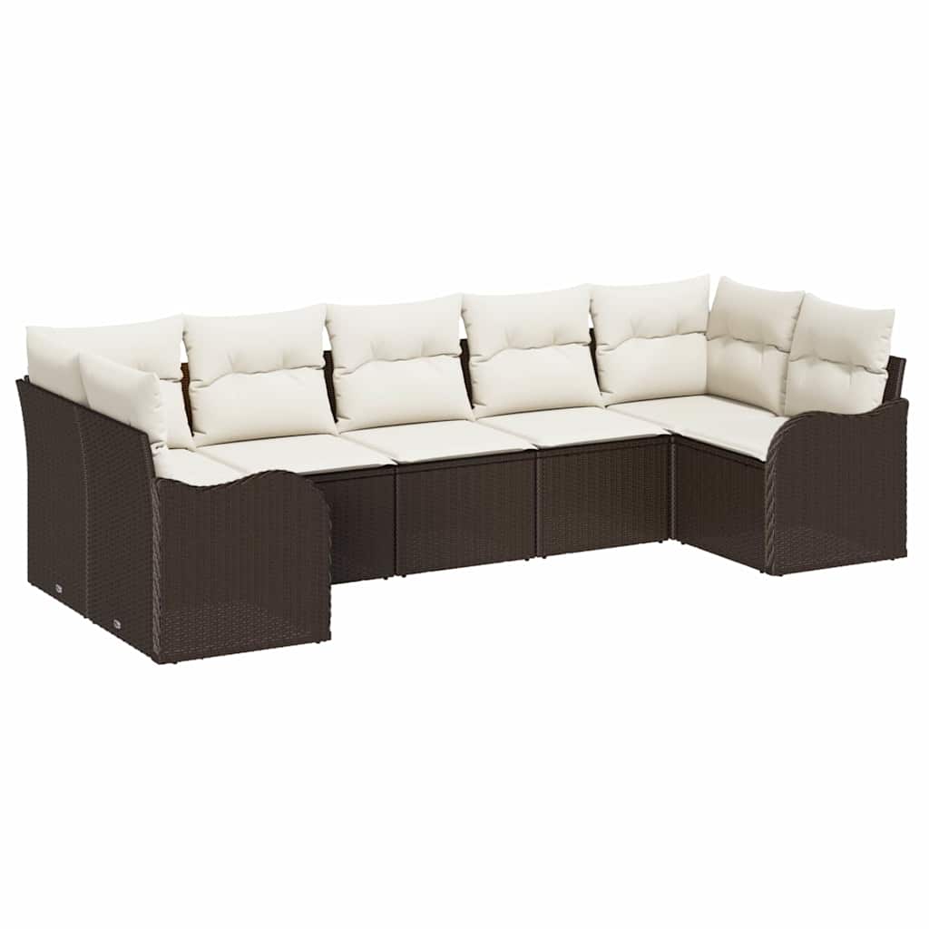 Set Divano da Giardino 7 pcs Marrone e bianco Poly Rattan | homemem39