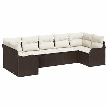 Set Divano da Giardino 7 pcs Marrone e bianco Poly Rattan | homemem39