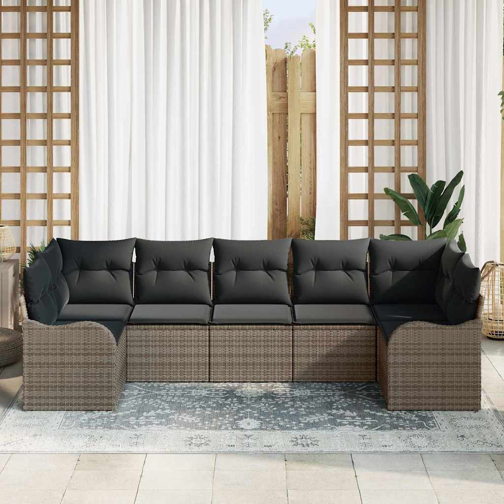 Set Divano da Giardino 7 pcs Grigio Poly Rattan | homemem39