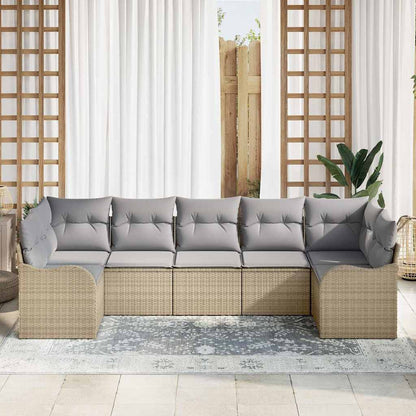 Set Divano da Giardino 7 pcs beige e grigio chiaro Poly Rattan | homemem39