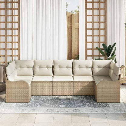 Set Divano da Giardino 7 pcs Beige e bianco Poly Rattan | homemem39