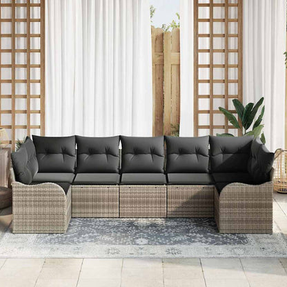 Set Divano da Giardino 7 pcs Grigio chiaro Poly Rattan | homemem39