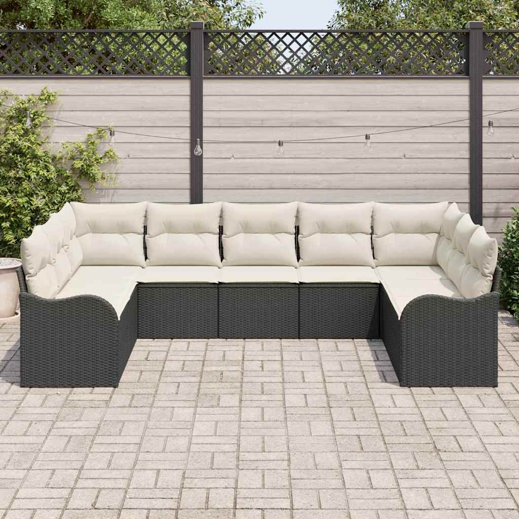 Set Divano da Giardino 9 pcs Nero e bianco polyrattan | homemem39