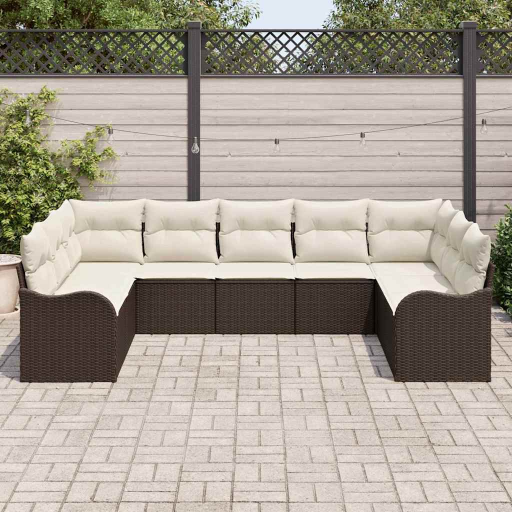 Set Divano da Giardino 9 pcs Marrone e bianco polyrattan | homemem39