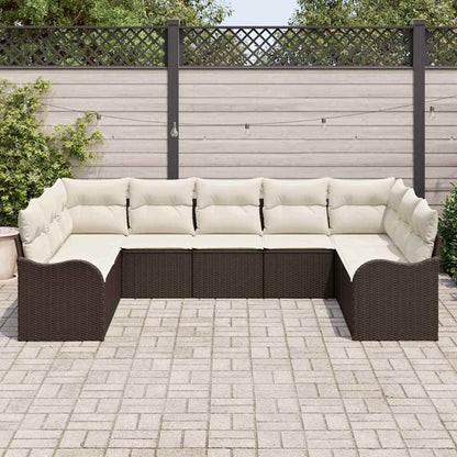 Set Divano da Giardino 9 pcs Marrone e bianco polyrattan | homemem39
