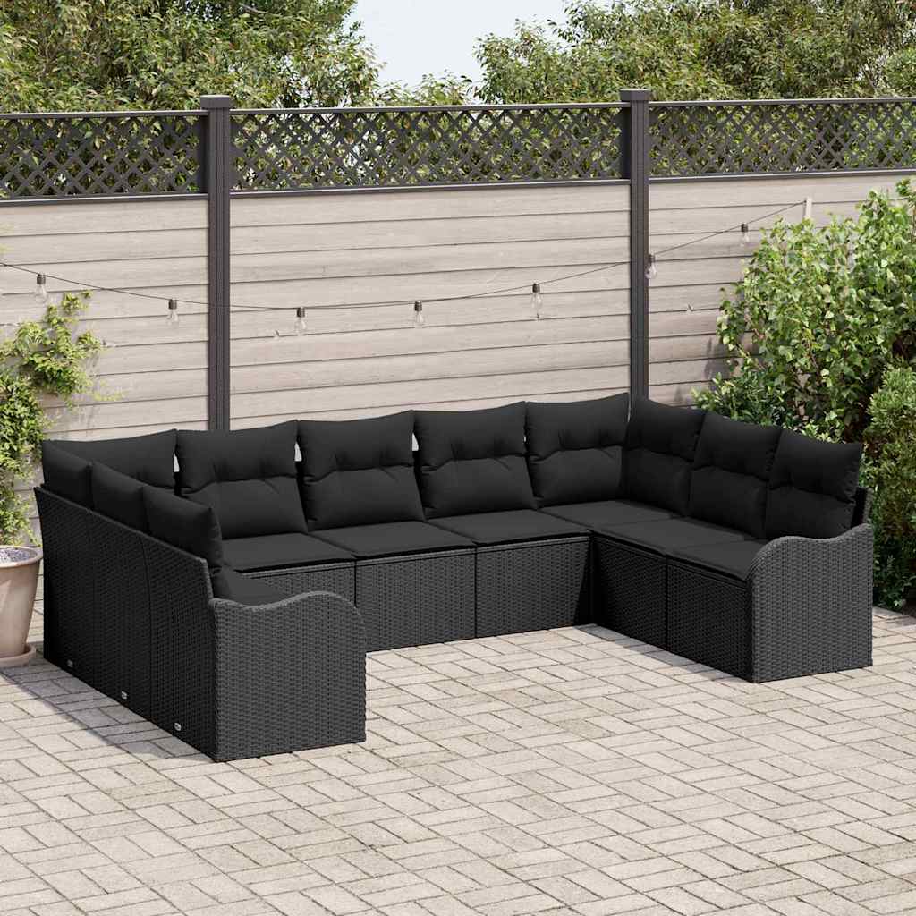 Set Divano da Giardino con archiviazione 9 pcs Nero polyrattan | homemem39