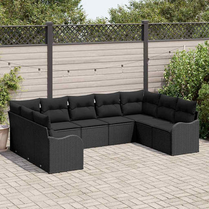 Set Divano da Giardino con archiviazione 9 pcs Nero polyrattan | homemem39