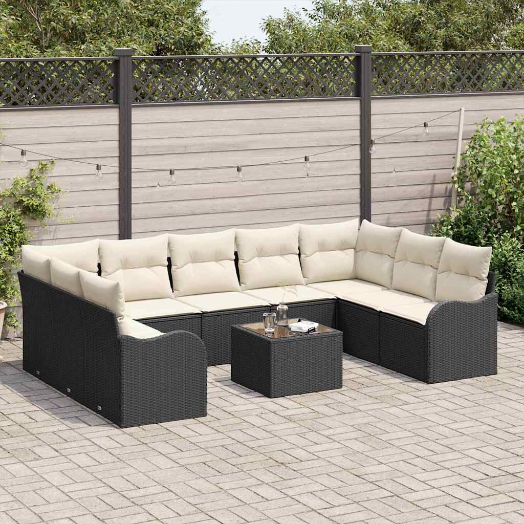 Set Divano da Giardino 10 pcs Nero e bianco Poly Rattan | homemem39