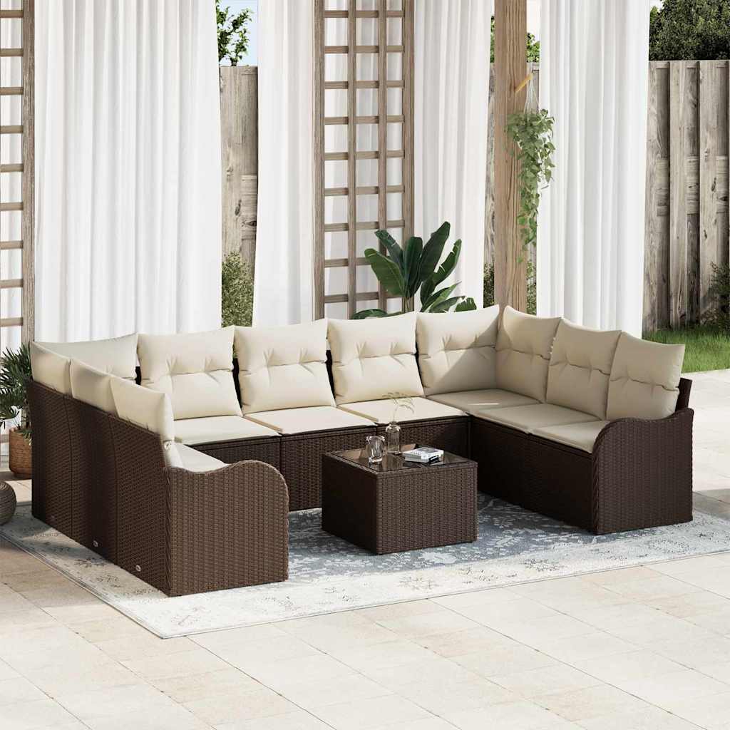 Set Divano da Giardino 10 pcs Marrone e bianco Poly Rattan | homemem39