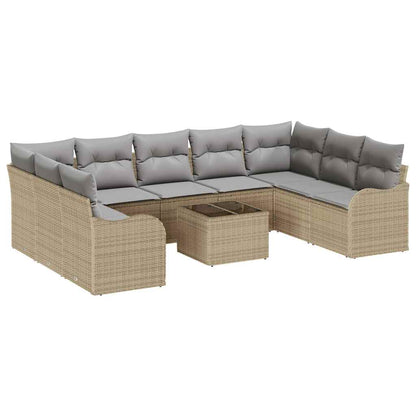 Set Divano da Giardino 10 pcs beige e grigio chiaro Poly Rattan | homemem39