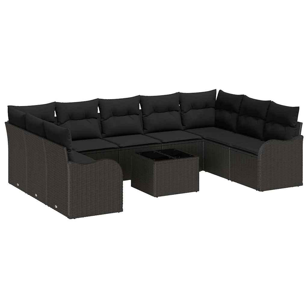 Set Divano da Giardino con cuscino 10 pcs Nero Poly Rattan | homemem39