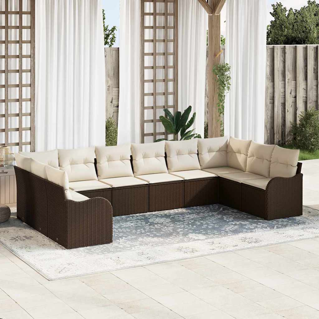 Set Divano da Giardino 10 pcs Marrone e bianco polyrattan | homemem39