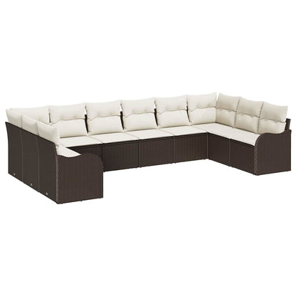Set Divano da Giardino 10 pcs Marrone e bianco polyrattan | homemem39