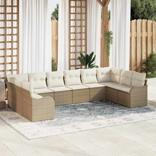 Set Divano da Giardino 10 pcs Beige e bianco polyrattan | homemem39