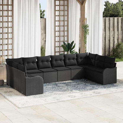 Set Divano da Giardino con archiviazione 10 pcs Nero polyrattan | homemem39