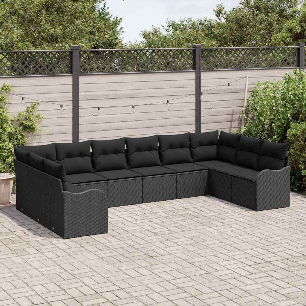 Set Divano da Giardino con archiviazione 10 pcs Nero polyrattan | homemem39