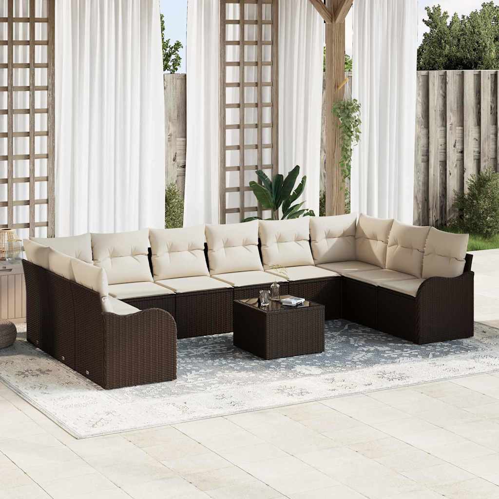 Set Divano da Giardino 11 pcs Marrone e bianco polyrattan | homemem39