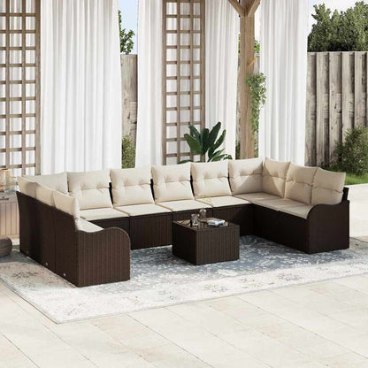 Set Divano da Giardino 11 pcs Marrone e bianco polyrattan | homemem39