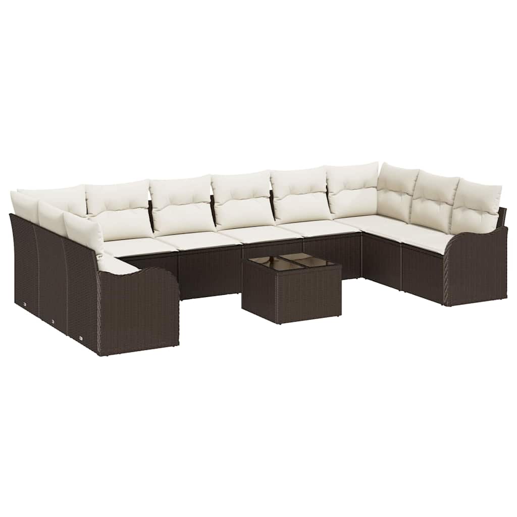 Set Divano da Giardino 11 pcs Marrone e bianco polyrattan | homemem39