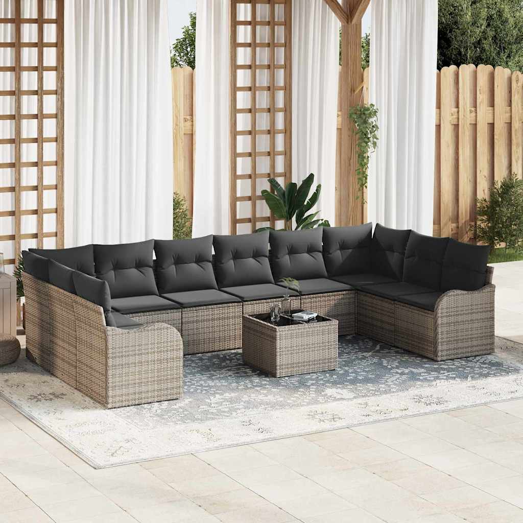 Set Divano da Giardino 11 pcs Grigio polyrattan | homemem39