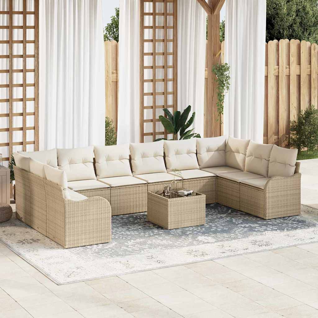 Set Divano da Giardino 11 pcs Beige e Bianco polyrattan