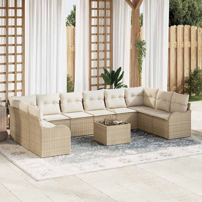 Set Divano da Giardino 11 pcs Beige e Bianco polyrattan