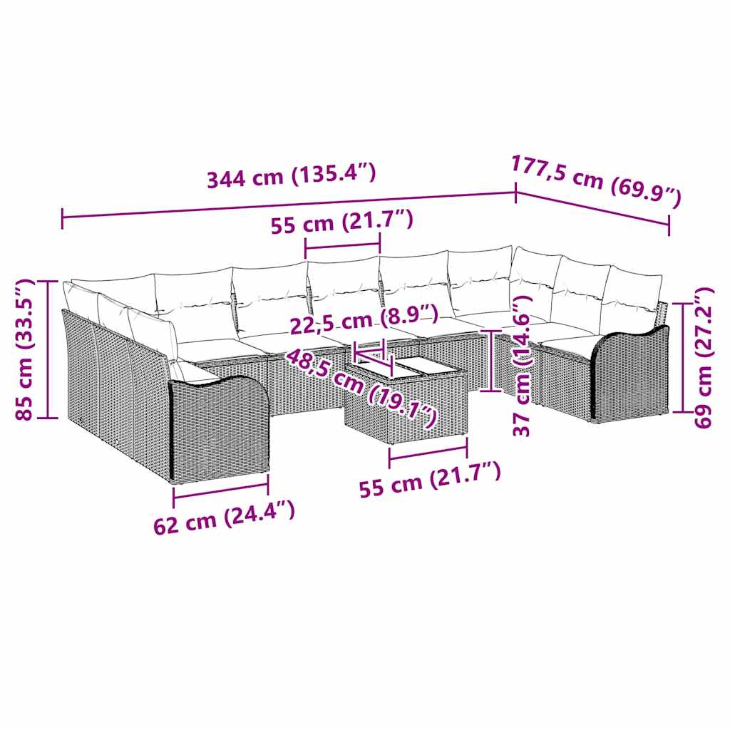 Set Divano da Giardino 11 pcs Grigio chiaro polyrattan | homemem39