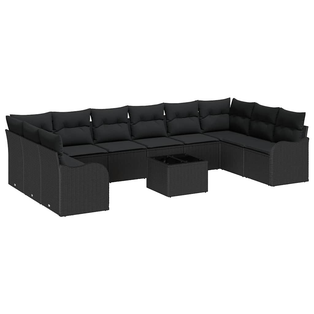 Set Divano da Giardino con archiviazione 11 pcs Nero polyrattan | homemem39