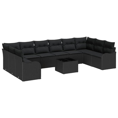 Set Divano da Giardino con archiviazione 11 pcs Nero polyrattan | homemem39