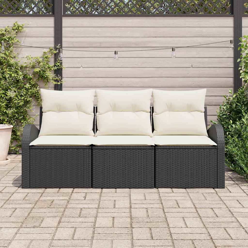 Set Divano da Giardino 3 pcs Nero e bianco Poly Rattan | homemem39