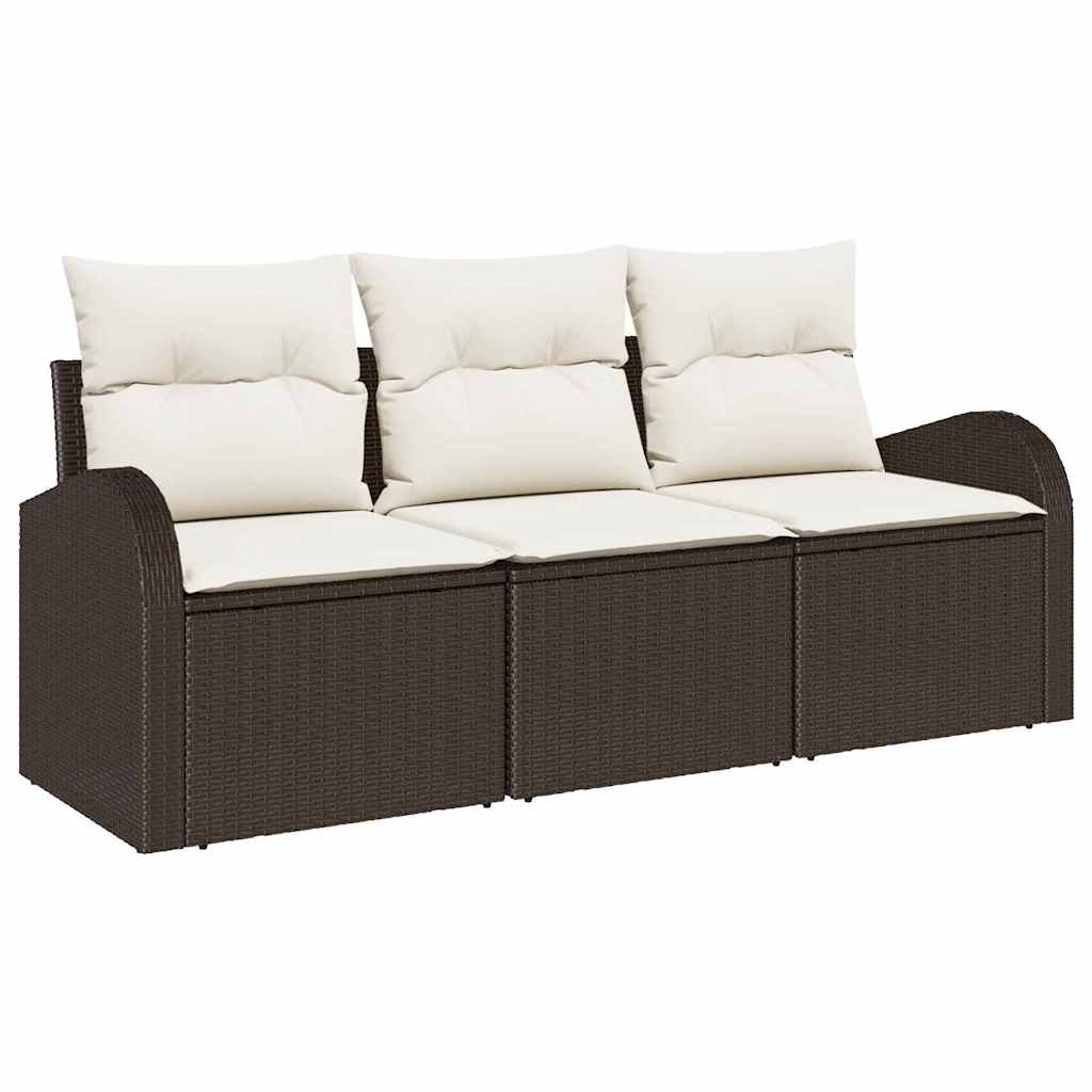 Set Divano da Giardino 3 pcs Marrone e bianco Poly Rattan | homemem39