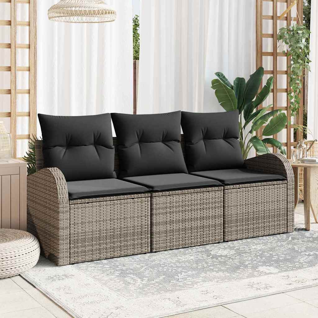 Set Divano da Giardino 3 pcs Grigio Poly Rattan | homemem39