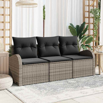 Set Divano da Giardino 3 pcs Grigio Poly Rattan | homemem39