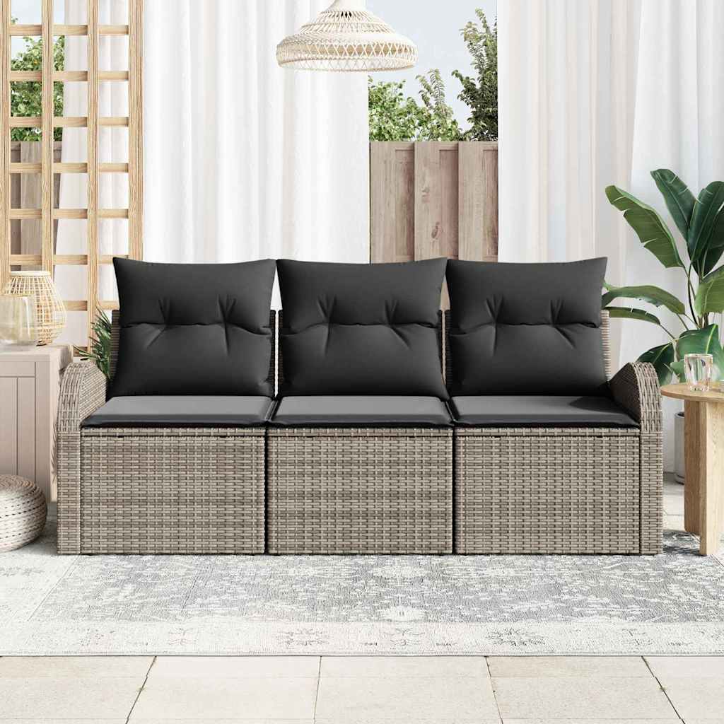 Set Divano da Giardino 3 pcs Grigio Poly Rattan | homemem39