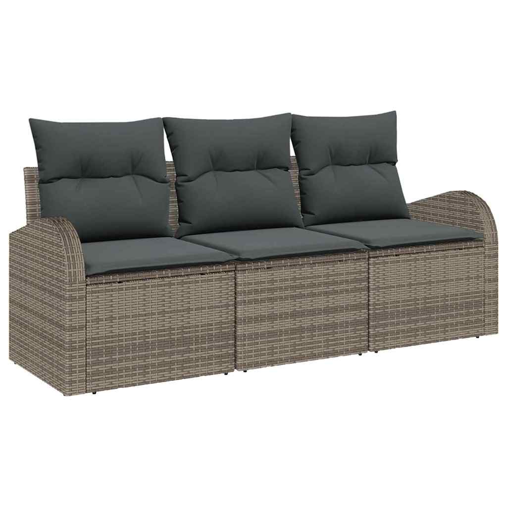 Set Divano da Giardino 3 pcs Grigio Poly Rattan | homemem39