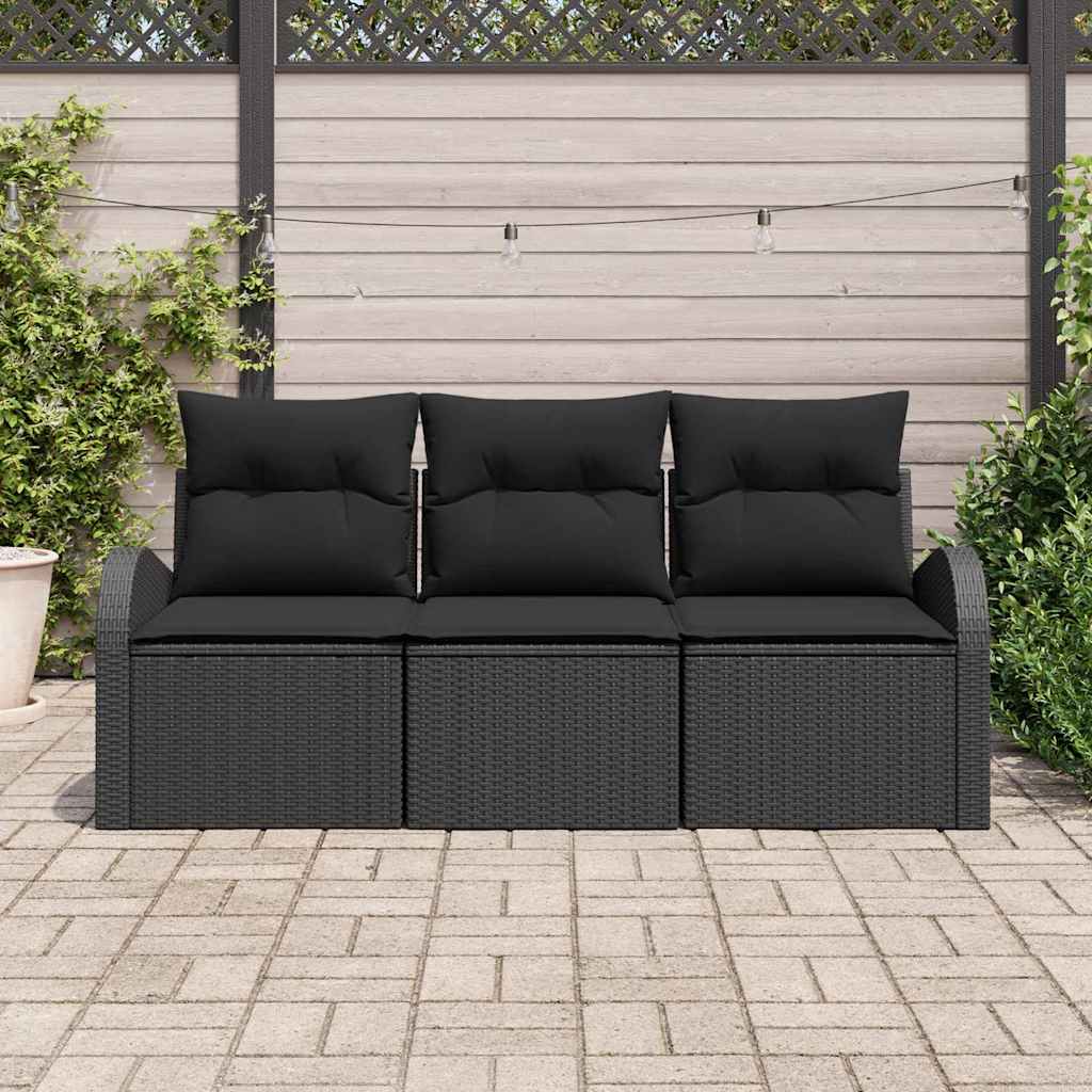 Set Divano da Giardino con archiviazione 3 pcs Nero Poly Rattan | homemem39