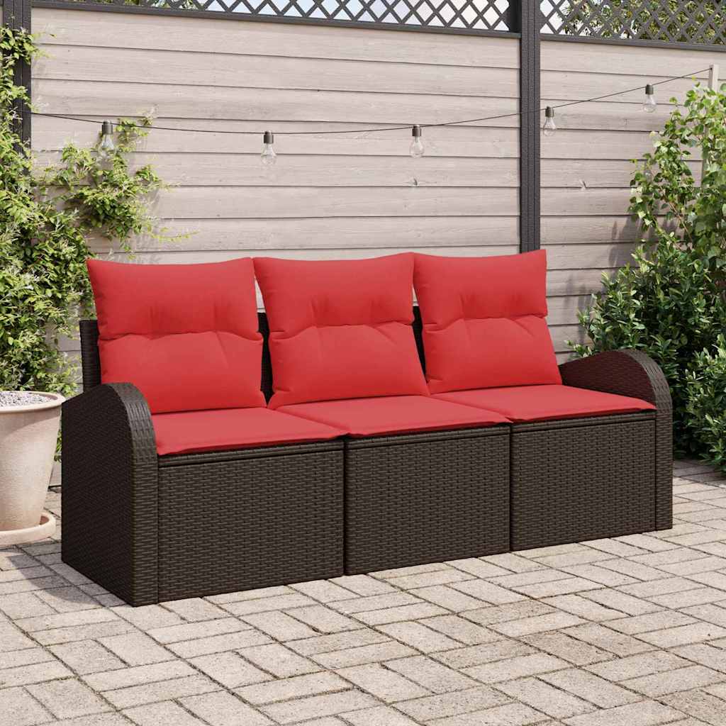Set Divano da Giardino 3 pcs Marrone e rosso Poly Rattan | homemem39