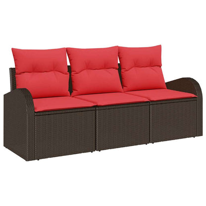 Set Divano da Giardino 3 pcs Marrone e rosso Poly Rattan | homemem39